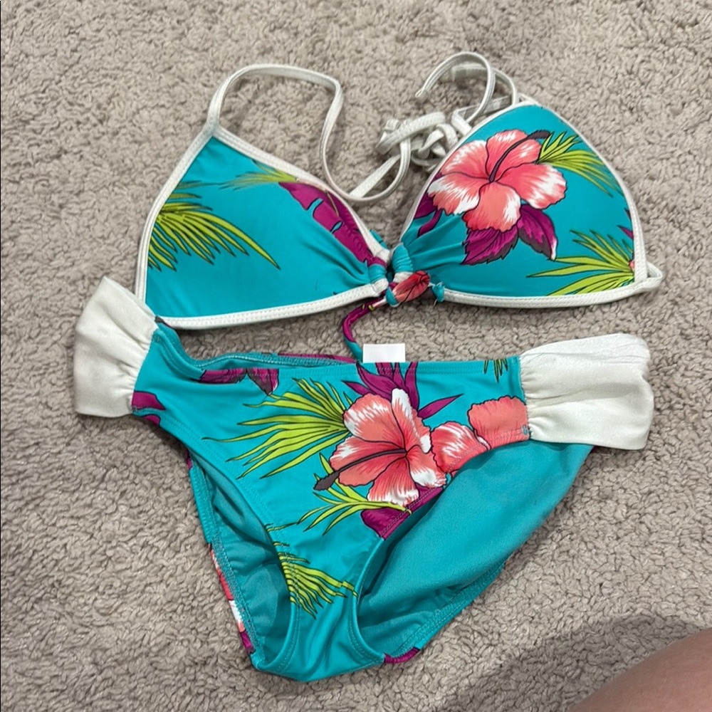 Blue and Pink Tropical Bikini Swimwear